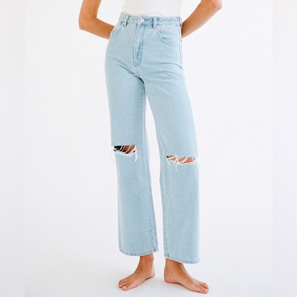Rollas Hedi Jean - Holiday Blue Organic high rise straight leg denim distressed